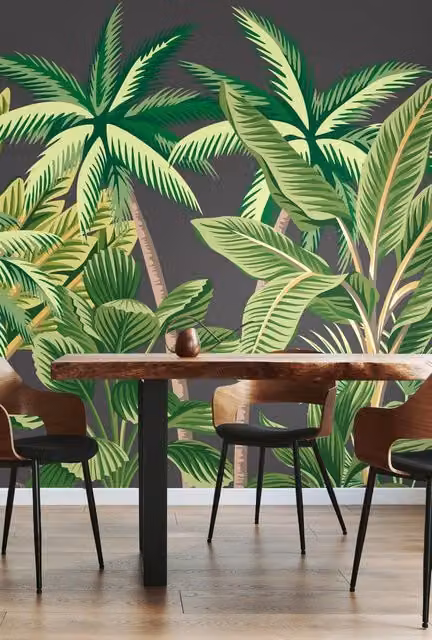 Origin Murals Tropical Palm Trees Floral Wall Mural in Black, W: 300 cm x H: 240 cm
