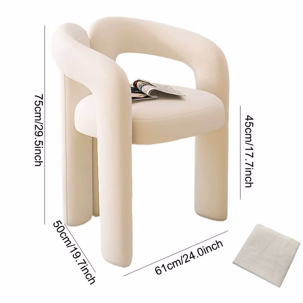 FORGEVIO White Minimalist Vanity Stool with Cream Fabric Cushion – 2