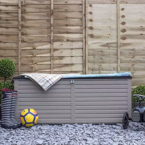AIRWAVE 390L Grey Wood Effect Waterproof Plastic Garden Storage Box with Lockable Lid – 2