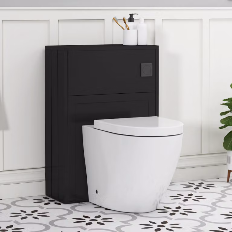 Royal Bathrooms Elmore Wall Mounted WC Unit in Matt Nocturne Black with Elva Rimless Ceramic Toilet Pan, Seat and Cistern, Width: 55 cm