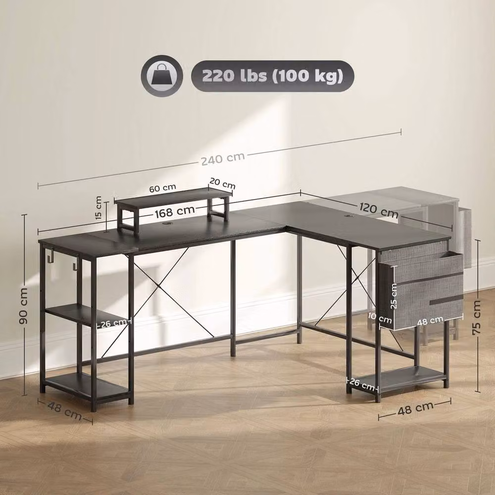 PAWNORA Reversible L Shaped Corner Desk for Two People in Black – 2