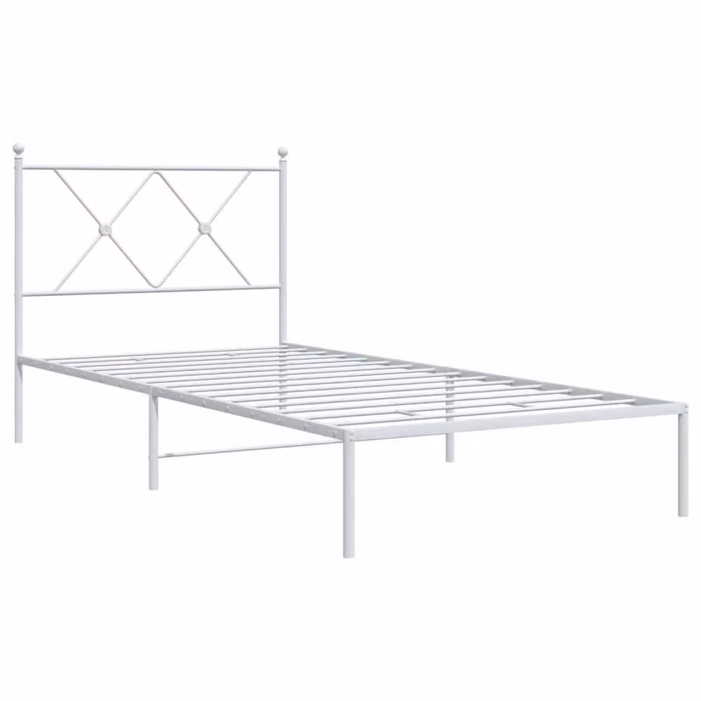 Berkfield Home Metal Bed Frame with Headboard in White, W: 90 cm, L: 200 cm – 3