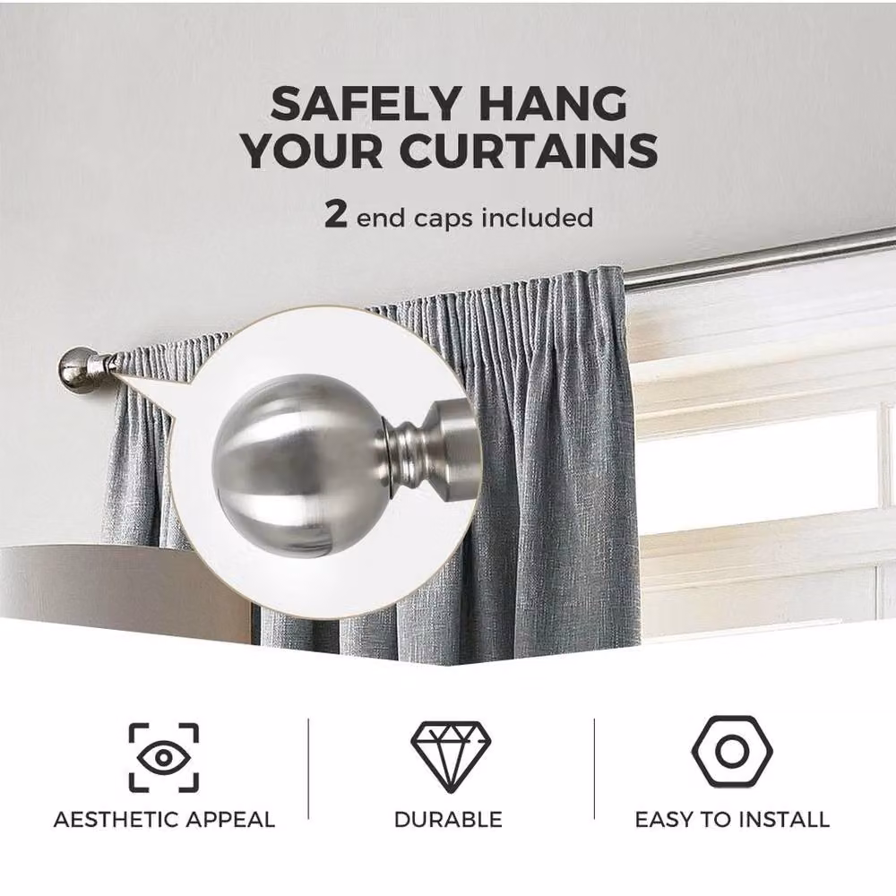 VOGREX Extendable Satin Nickel Steel Curtain Rod Set in Silver – 3