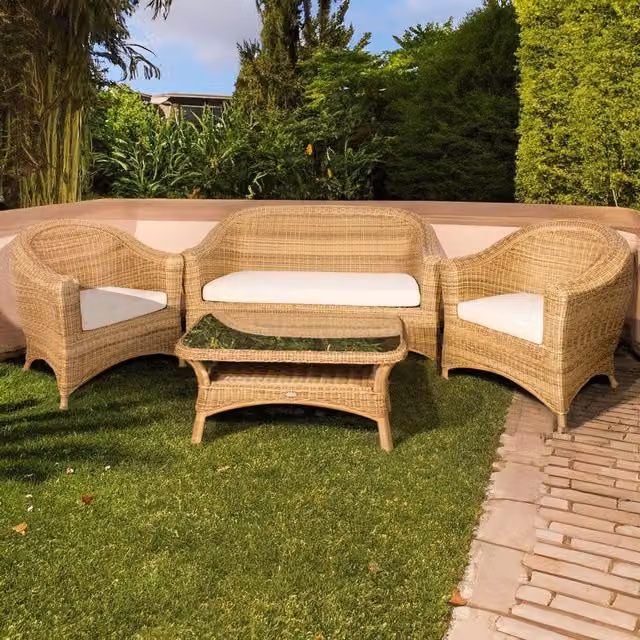 Cozy Bay Bahama Rattan 4 Seater Lounge Set in Yellow and Beige