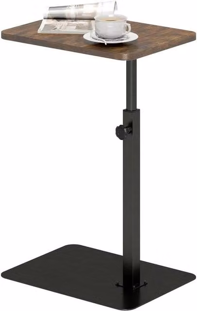 KORVIXA Adjustable Height C Shaped Side Table in Brown and Black – 1
