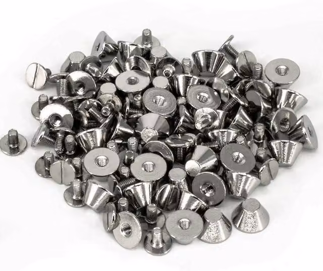 Neel Blue 10mm Mushroom Spike Screwback Flat Head Studs Rivets, 50 Pieces in Silver and Blue Brass