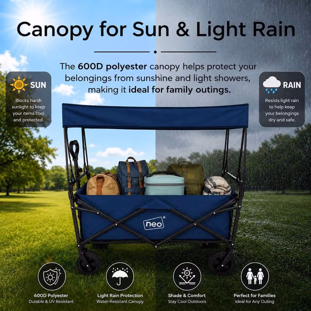 Neo Folding Garden Cart with Canopy in Mid Navy Blue, 140L Capacity – 5