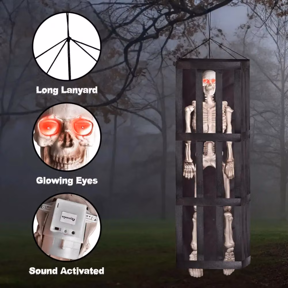 Garden Greatness Multicolour Hanging Skeleton Cage with Sound and Motion for Halloween Parties – 2