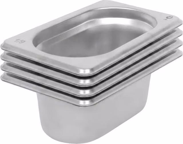 Argon Tableware Stainless Steel Gastronorm Containers 1/9 65mm 500ml Pack of 4 in Silver – 2