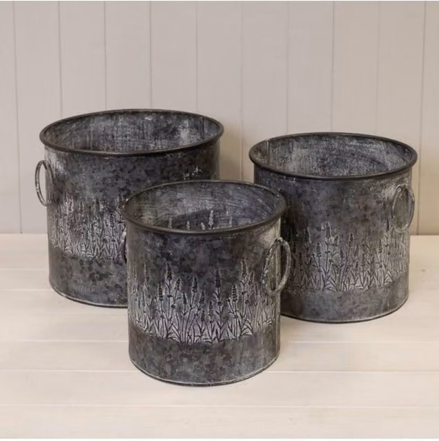 KDMD Set of Three Meadow Round Grey Zinc Planters
