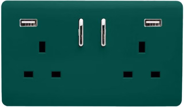 Trendi 2 Gang 13 Amp USB Switched Flush Socket Plate in Green – 6