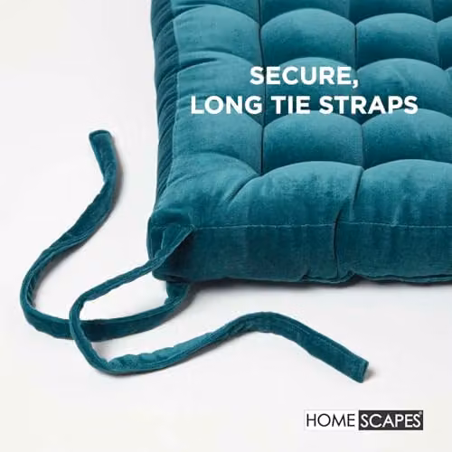 Homescapes Luxury Cotton Velvet Seat Pad in Petrol Blue, W/D/H: 40 x 40 x 5 cm – 6