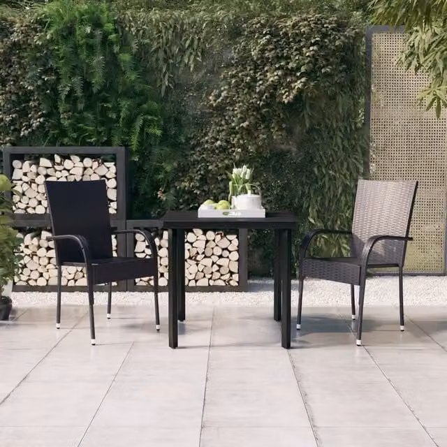 Berkfield Home 3 Piece Modern Outdoor Dining Set in Black Rattan and Glass – 1