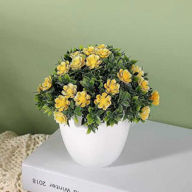 YnysTec Yellow Potted Faux Flowers Artificial Floral Tabletop Decor – 1