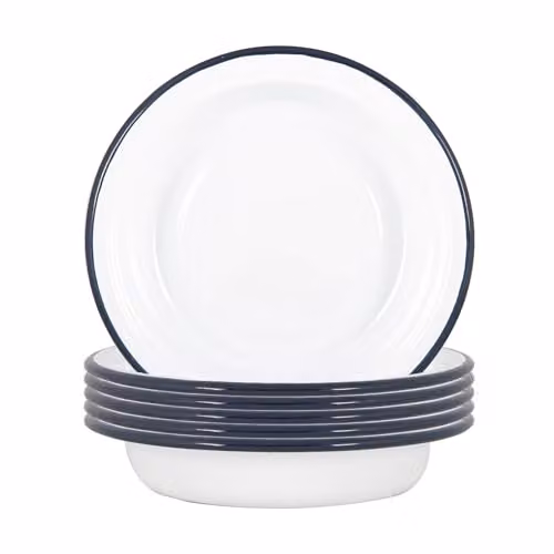 Argon Tableware Blue and White Enamel Deep Bowls, Pack of 6, Diameter: 19 cm