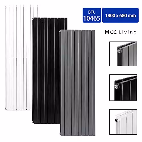 MCC Direct Anthracite Designer Flat Panel Double Central Heating Radiator, H: 180 cm, W: 68 cm – 2