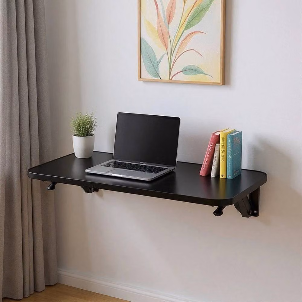 FORGEVIO Black Folding Wall Mounted Dining Table and Shelf, W: 65 cm, D: 24 cm – 2