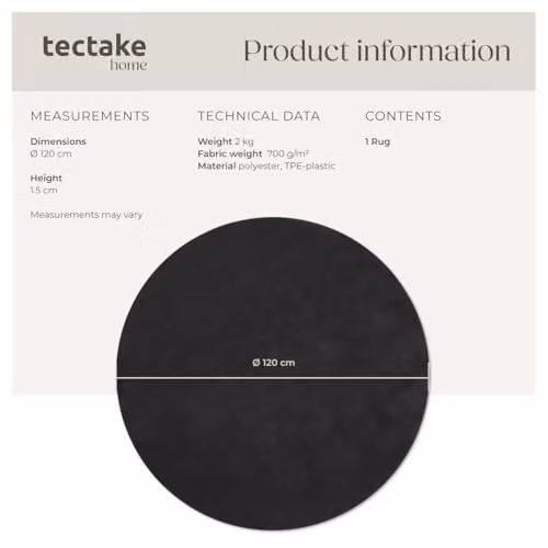 tectake Zonelle Round Fluffy Rug, Black, Diameter: 120 cm – 6