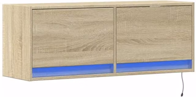 Berkfield Home TV Wall Cabinet with Integrated LED Lights in Sonoma Oak, Light Brown, W/D/H: 100 x 31 x 35 cm – 1