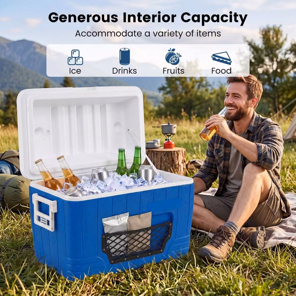 Costway 45L Insulated Portable Hard Shell Ice Chest with Mesh Pocket, Blue – 5