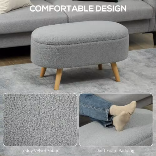 HOMCOM Grey Fabric Ottoman Storage Bench with Padded Lid, W/D/H: 120 x 45 x 41 cm – 3
