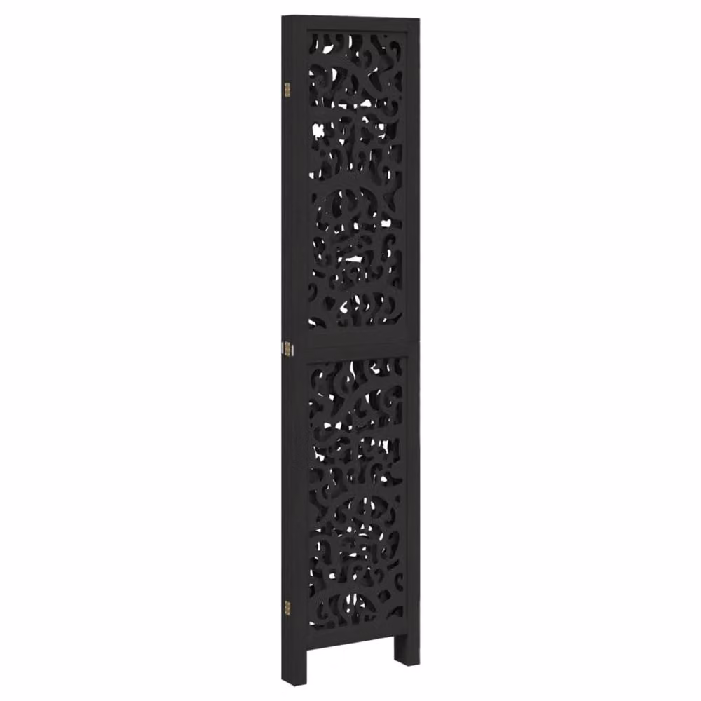 Berkfield Home 4-Panel Black Solid Paulownia Wood Room Divider – 4