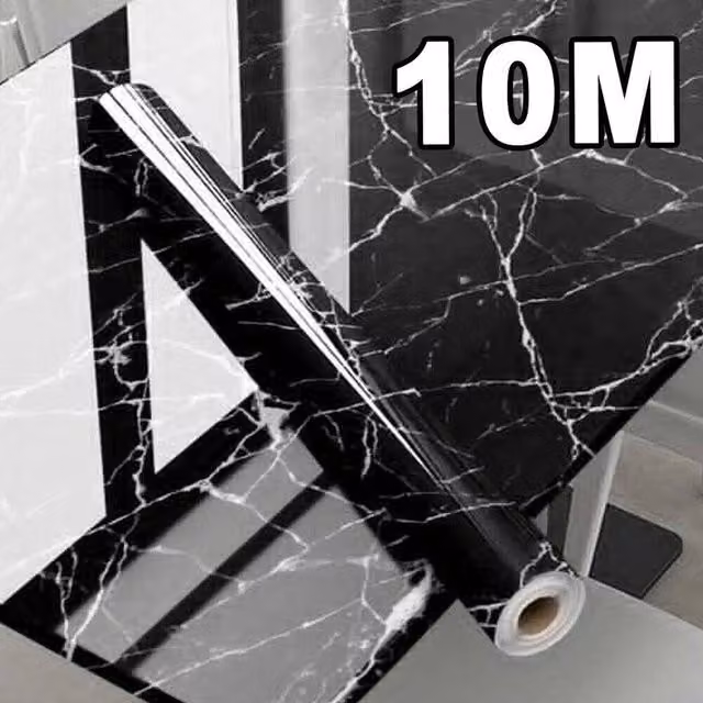 FLAVORA Self Adhesive Marble Vinyl Wrap for Kitchen Worktops and Cupboard Doors, Black, W: 100 cm, L: 1600 cm