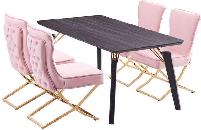 Life Interiors Cosmo LUX Modern Rectangular Dining Set with Table and 4 Chairs in Pink, Black and Gold