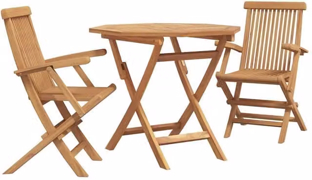 Berkfield Home 3 Piece Folding Garden Bistro Set in Beige Solid Acacia Wood – 1