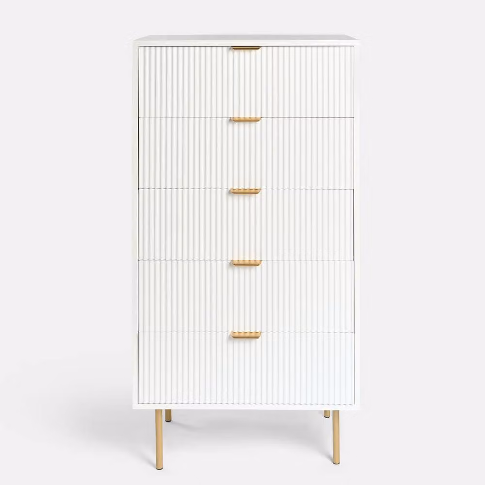 OHS Ribbed 5-Drawer Cream Engineered Wood Storage Cabinet – 2