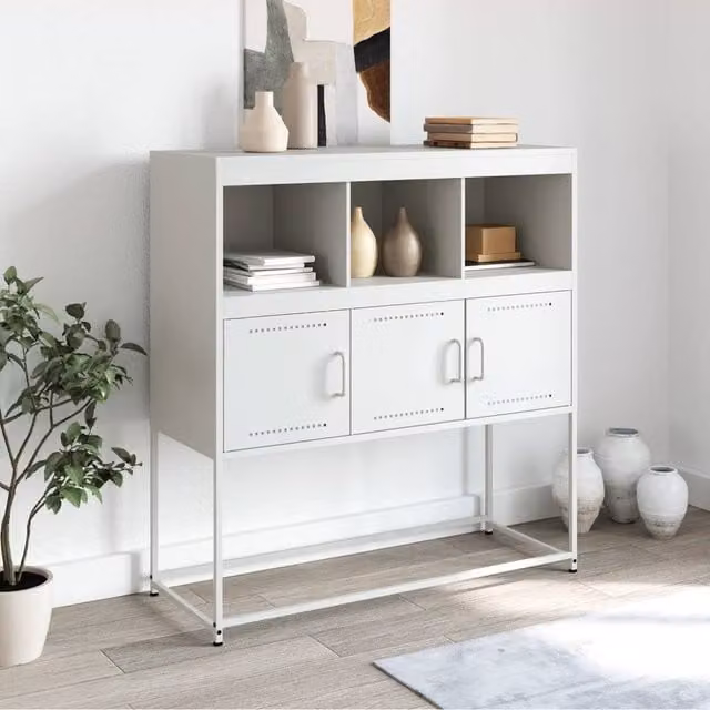 Berkfield Home White Steel Sideboard W/D/H: 100.5 x 39 x 107 cm