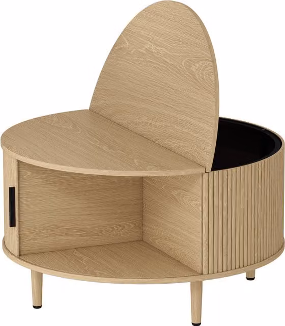 HOMCOM Round Coffee Table with Lift Top and Hidden Storage in Brown Natural Wood Finish, Diameter: 80 cm – 1