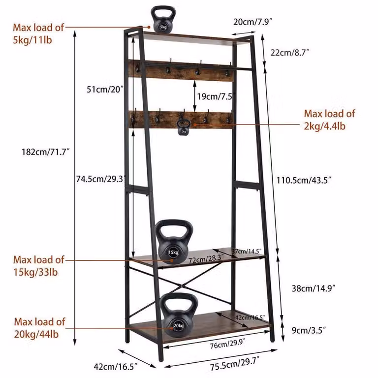 NESTLUNE Industrial Clothes Rail Rack and Coat Stand in Black, W: 100 cm, D: 15 cm, H: 9 cm
