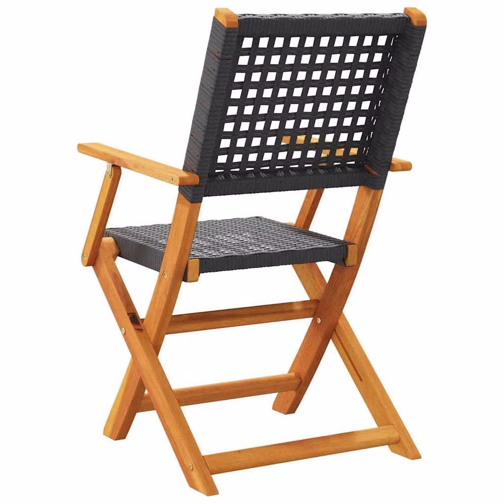 Berkfield Home Beautiful Set of 8 Black Poly Rattan and Oiled Acacia Wood Folding Garden Chairs – 4