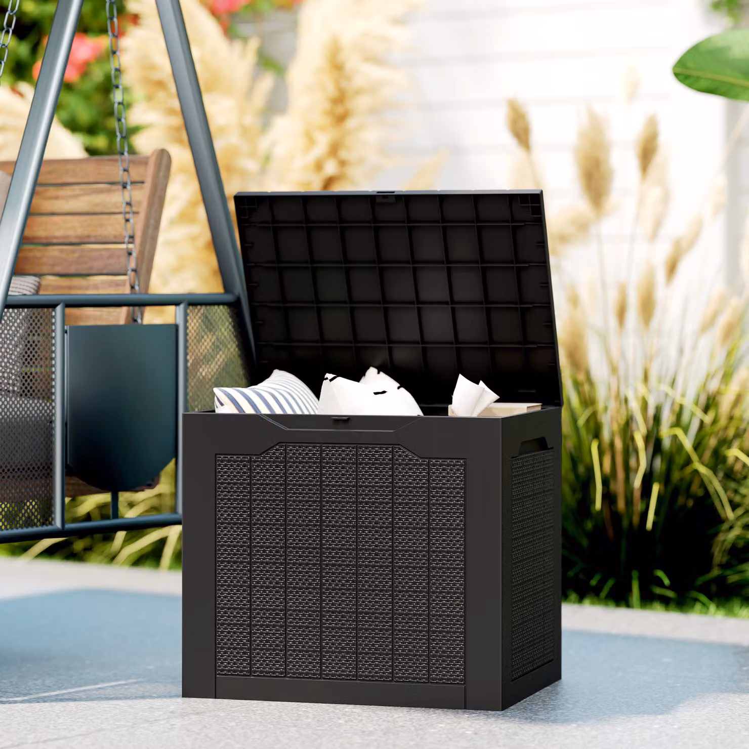 Outsunny 93L Plastic Garden Storage Box in Black – 2