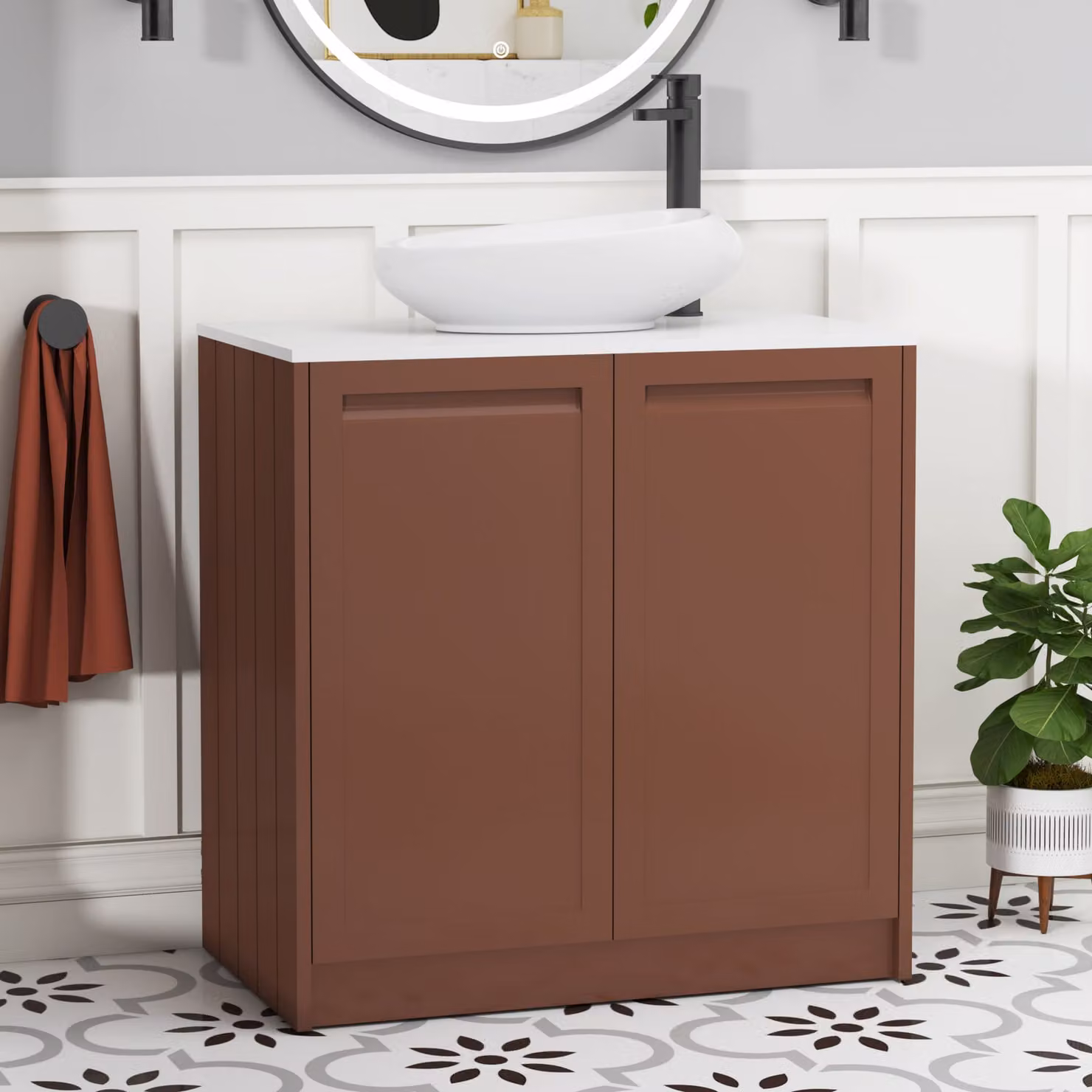 Royal Bathrooms Elmore 800mm Terracotta Clay Floor Standing 2 Door Vanity Unit with Nova Basin and White Worktop