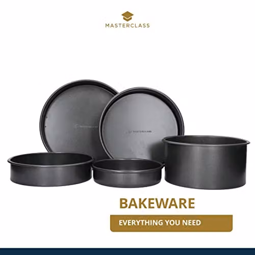 MasterClass Non-Stick Loose Base Round Carbon Steel Deep Cake Tin, Grey, Diameter: 18 cm – 7