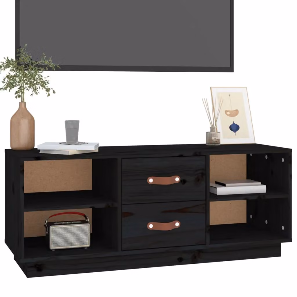 Berkfield Home Black Rustic Solid Wood Pine TV Cabinet W/D/H: 100 x 34 x 40 cm – 3