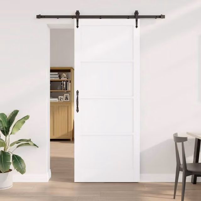 Berkfield Home Modern Sliding Door with Hardware Set in White Lacquered Solid Wood, W: 93 cm, H: 232 cm