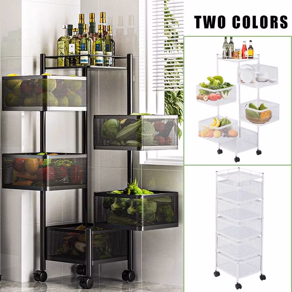 NESTLUNE Black 6 Tier Rotating Kitchen Storage Trolley Cart, Height: 100 cm, Width: 15 cm, Depth: 15 cm – 2