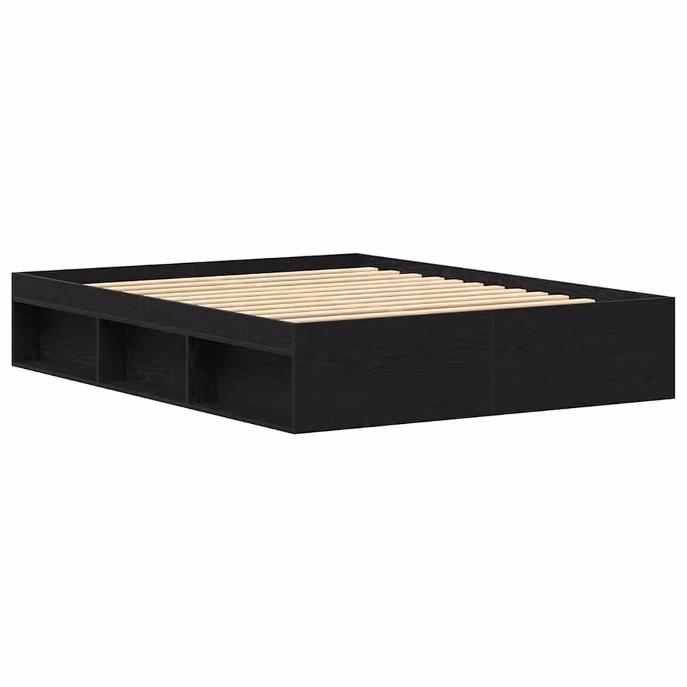 Berkfield Home Modern Bed Frame in Black Oak with Side Compartments, W/D/H: 150 x 200 cm – 3