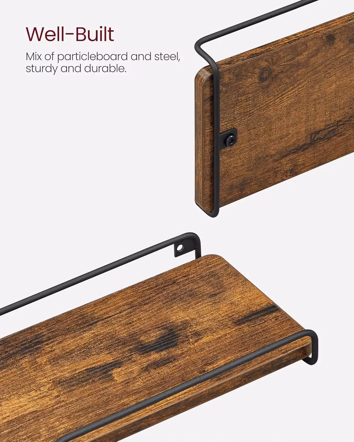 VASAGLE Set of 2 Industrial Style Floating Corner Wall Shelves in Brown – 3