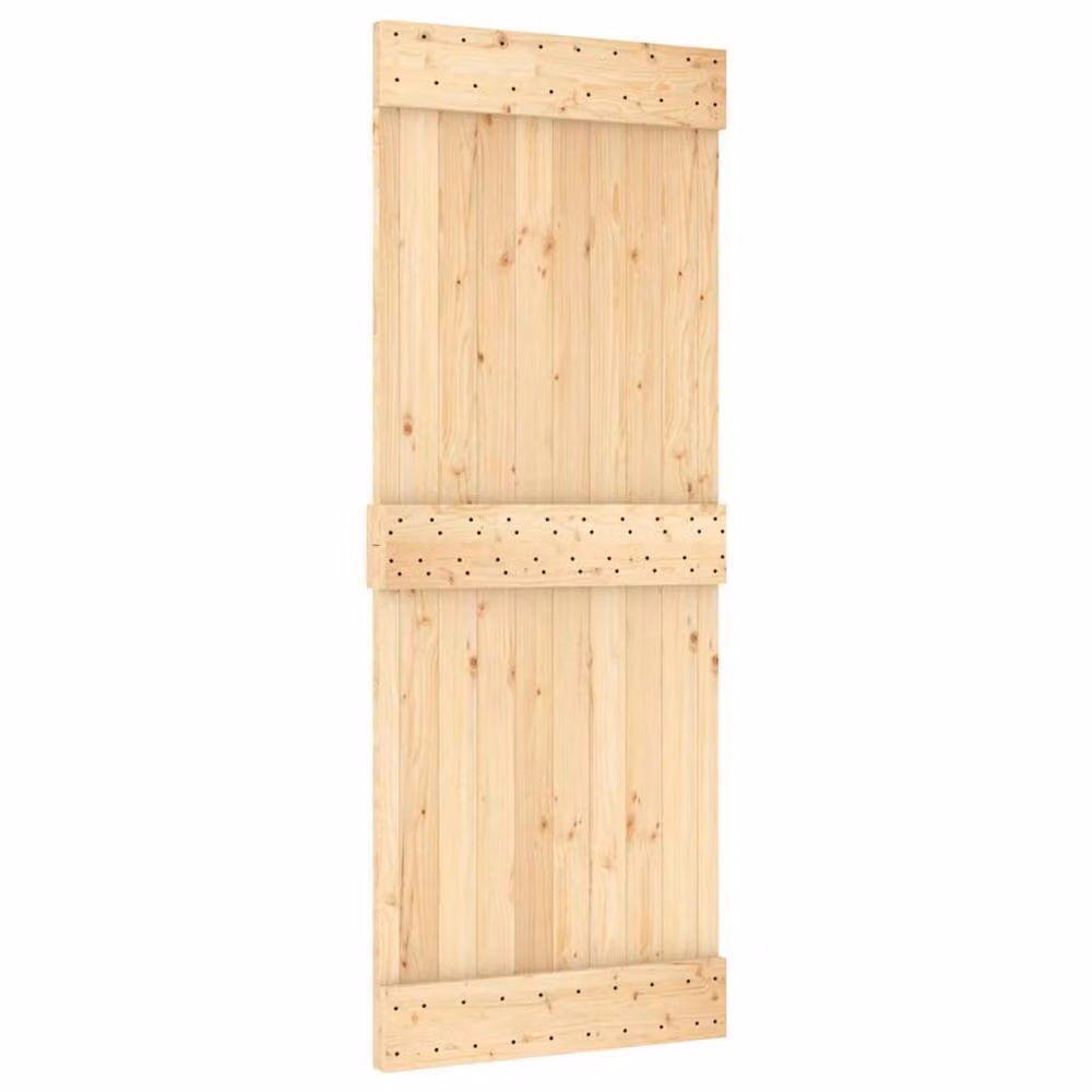Berkfield Home Modern Sliding Door with Hardware Set in Light Brown Solid Wood, W: 85 cm, H: 210 cm – 2
