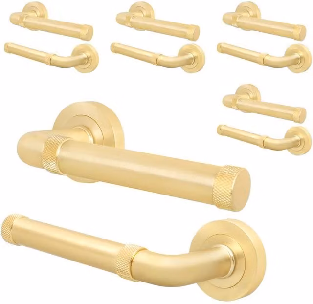 AFIT Satin Brass Internal Lever On Rose Door Handle, 5 Pack, Gold, 150 x 150 mm – 1