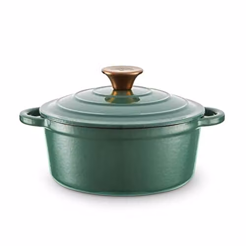 Barbary & Oak Enamelled Cast Iron Round Casserole Pan, Green, 20cm – 1