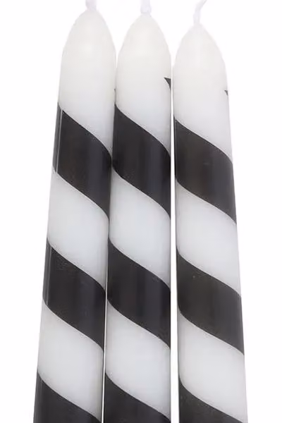 KDMD Set of 3 Black and Multicolour Candy Cane Taper Candles – 3