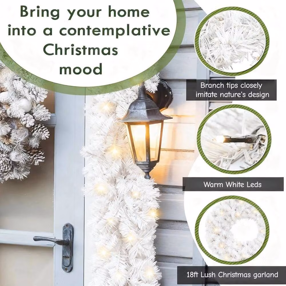 FLAVORA White Christmas Garland with 600 Tips and Warm White LED Lights, W: 100 cm, D: 15 cm – 3