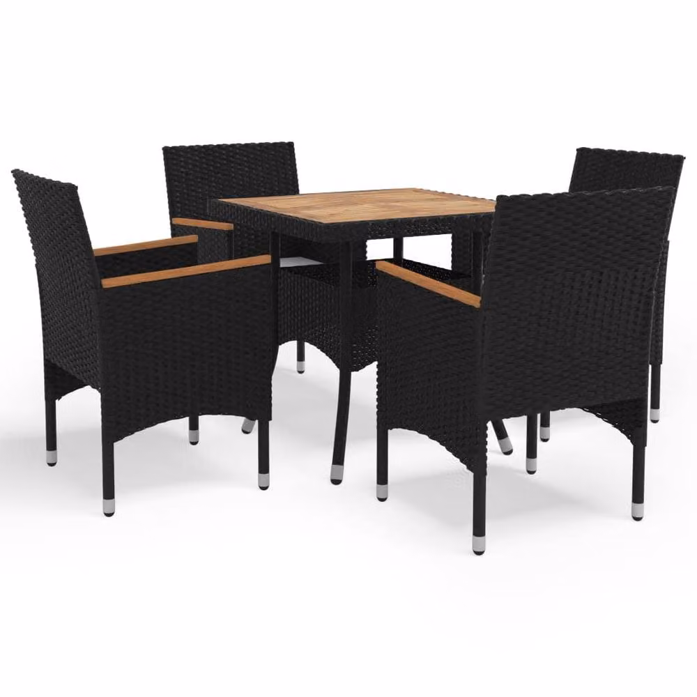 Berkfield Home Beautiful 5 Piece Garden Dining Set in Black Poly Rattan and Oiled Acacia Wood – 2