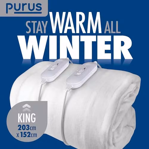 Purus Luxury White Polyester Fully Fitted Electric Heated Under Blanket with 3 Heat Settings, W/D/H: 180 x 200 cm – 6