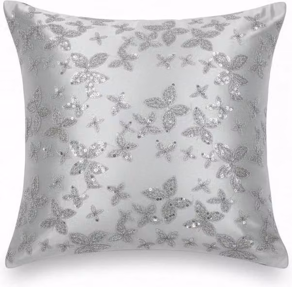 Snug City Butterfly Sequin Decorative Throw Cushion Cover in Silver, W/D/H: 43 x 43 x 43 cm